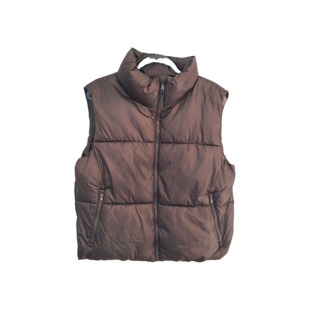 Old Navy Chocolate Brown Puffer Vest Womens M Gorpcore Clean Girl Minimalist Wrm